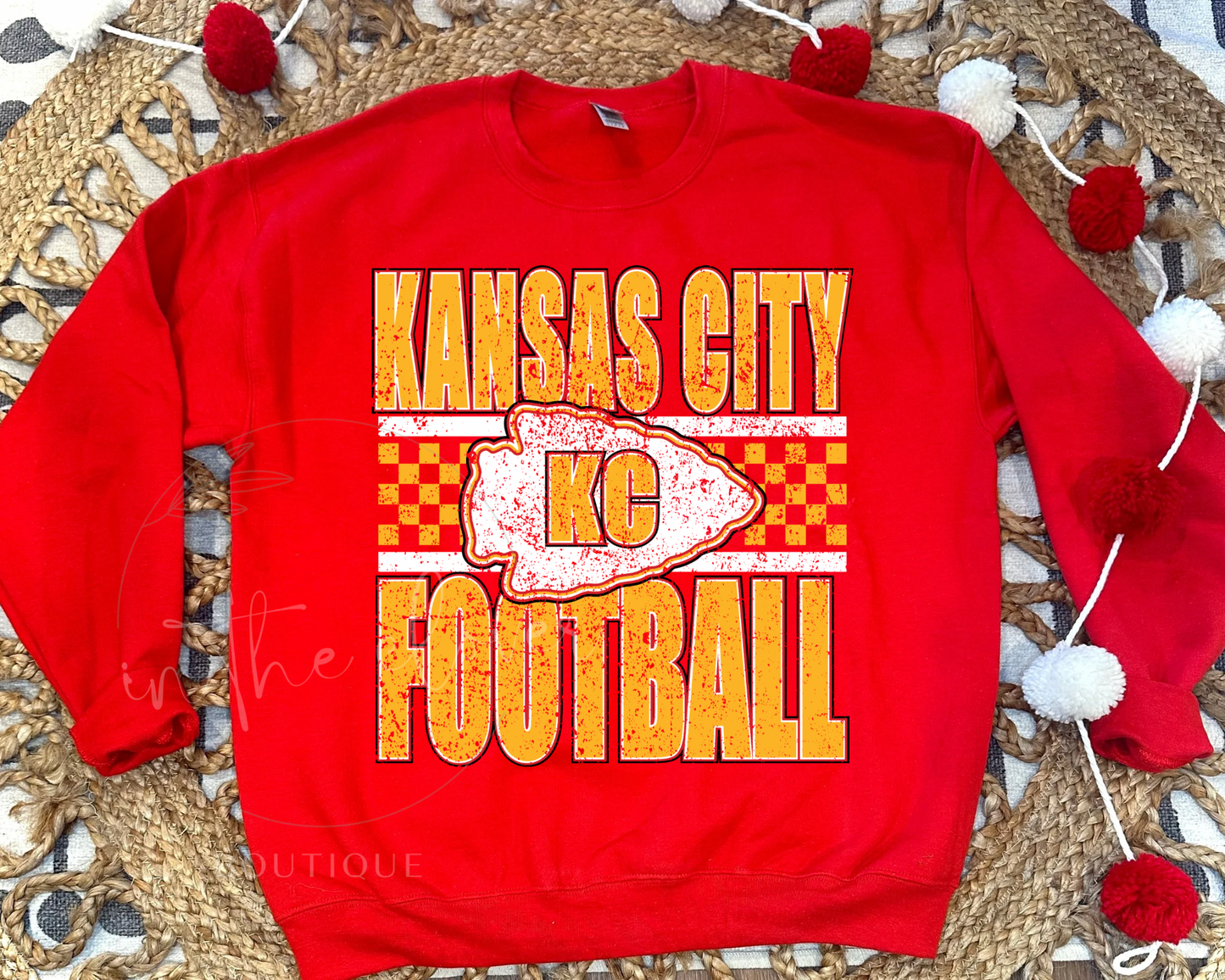 KANSAS CITY FOOTBALL CHECKERED - RED CREWNECK