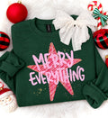 Merry Everything with Pink Star - Forest Green Crewneck