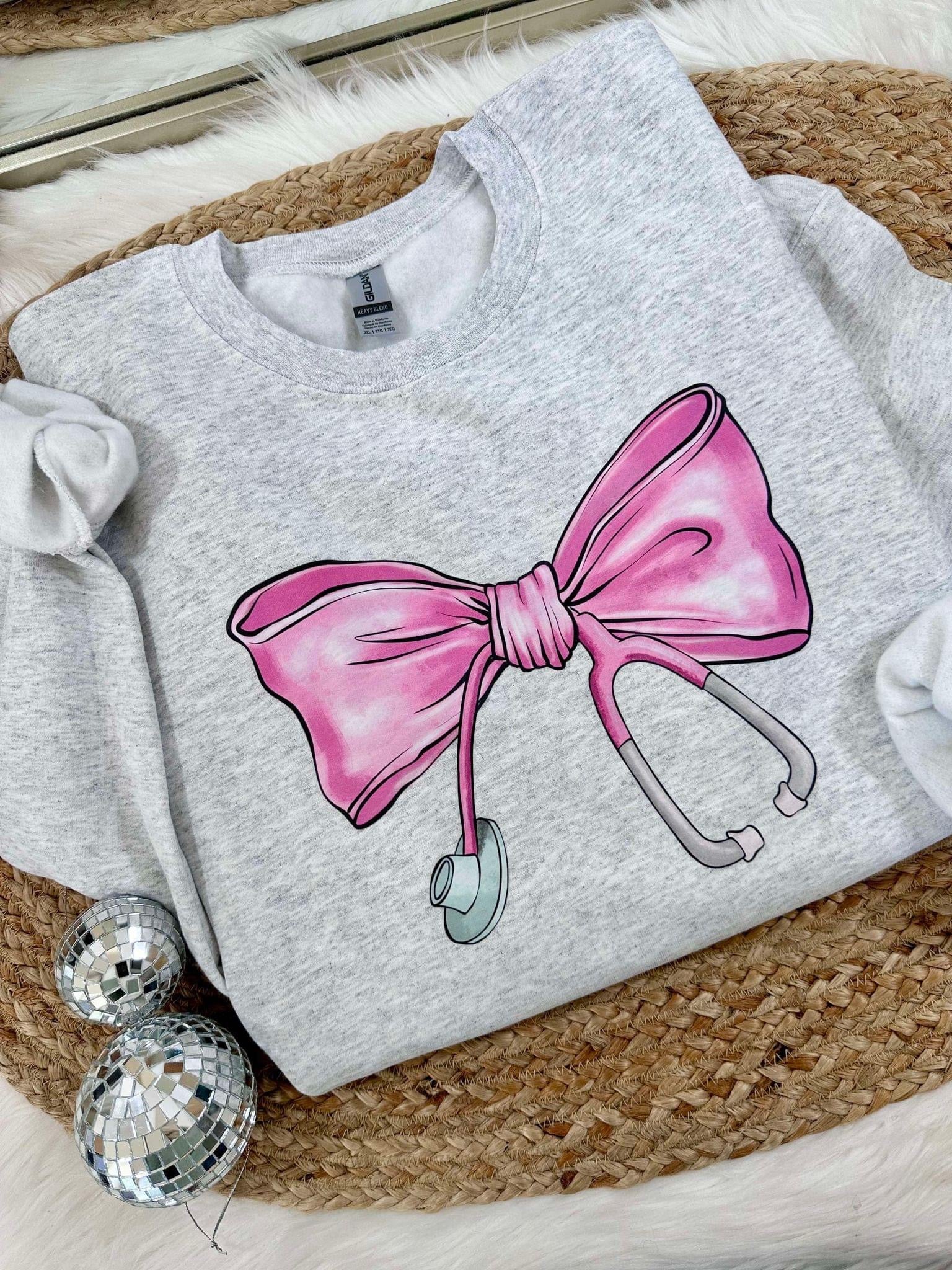 STETHOSCOPE COQUETTE BOW - ASH CREWNECK