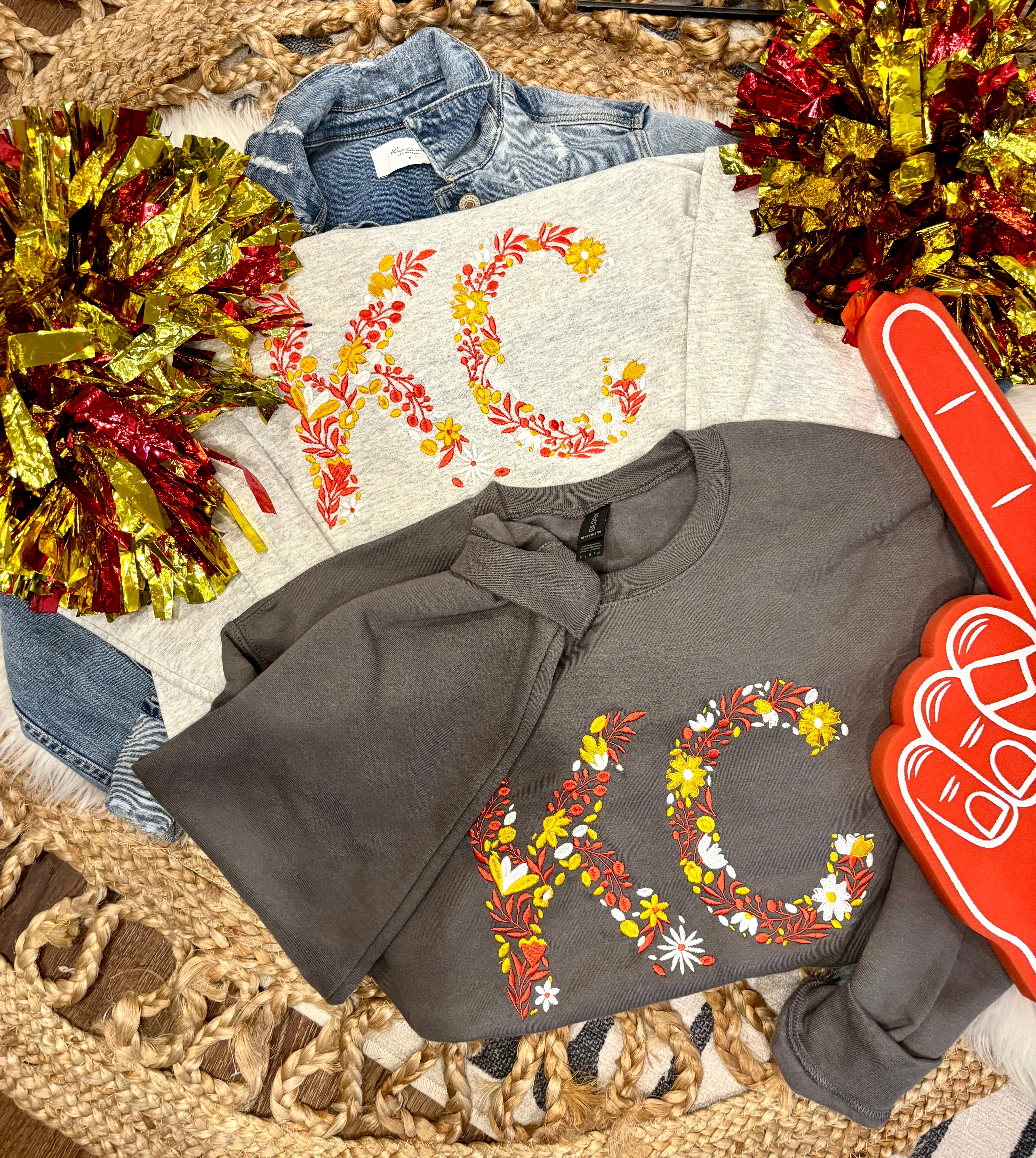 Embroidered Floral KC - Charcoal Crewneck