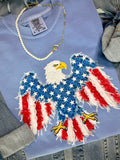 Faux Patchwork Eagle - Blue Tee