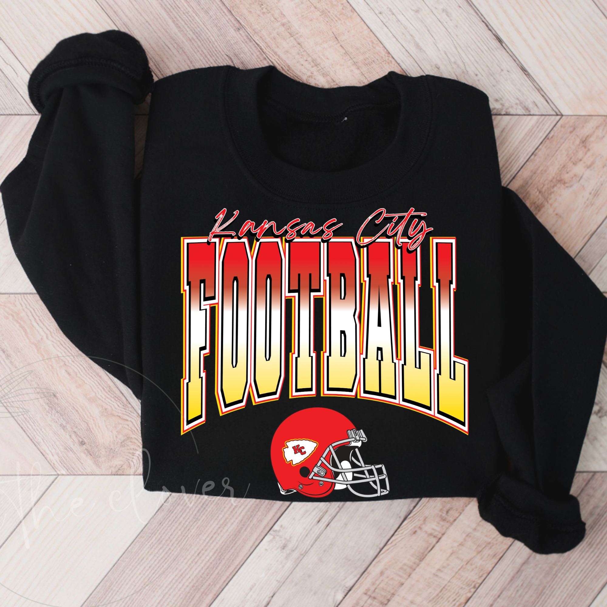 Kansas City Football Red, White, Yellow Ombre Black Crewneck