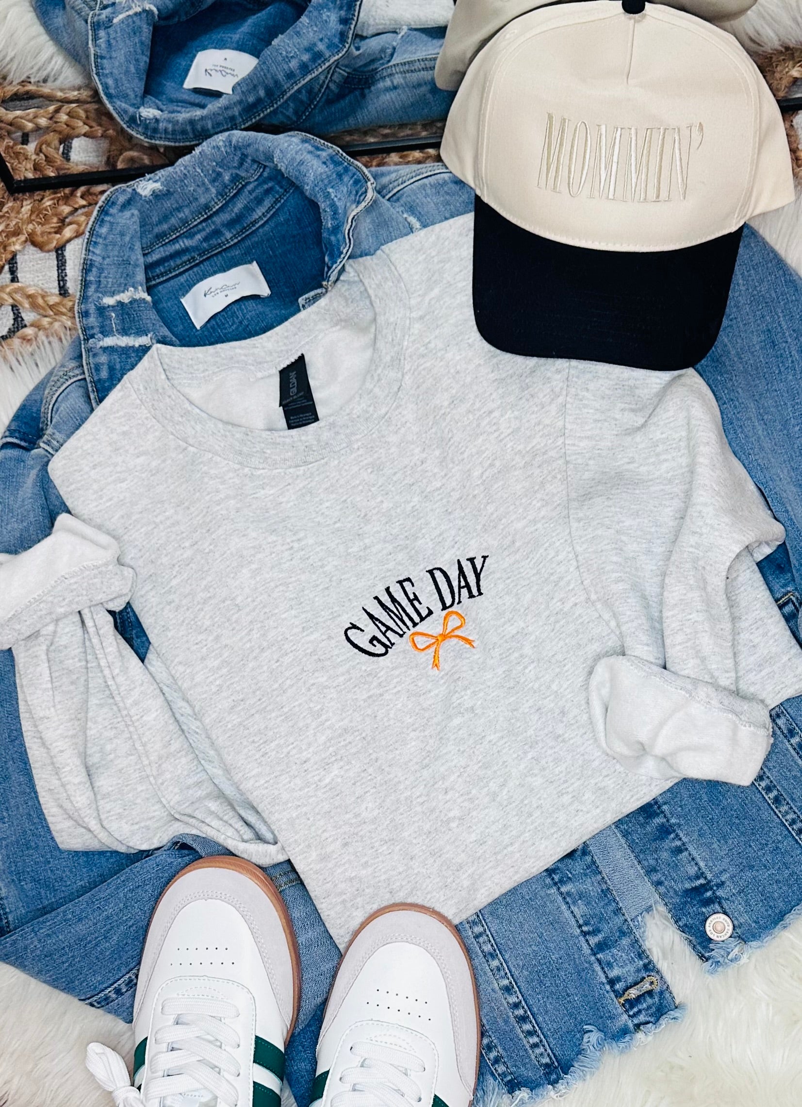 Embroidered Dainty Game Day - Ash Crewneck