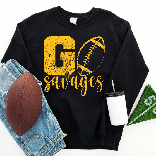 Go Savages Football Distressed Crewneck