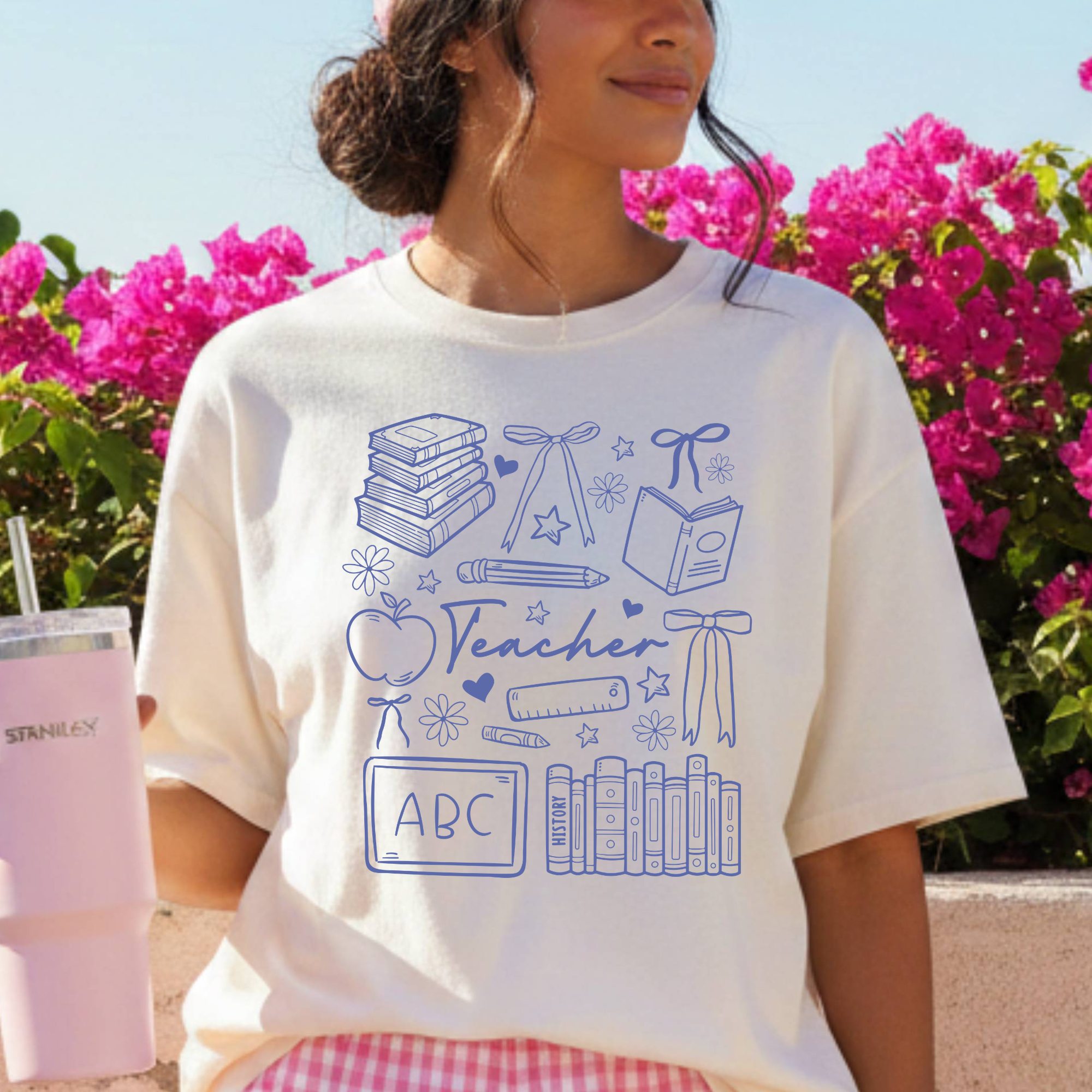 Teacher Sketch Collage - Ivory Tee