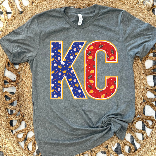 KC SPLIT BASEBALL & FOOTBALL - DEEP HEATHER TEE