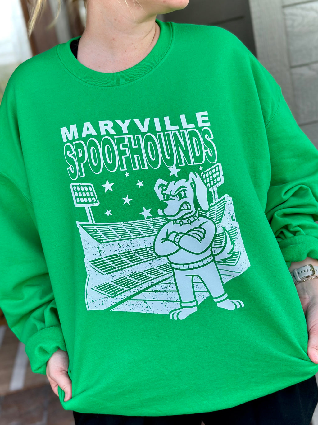 Maryville Spoofhounds Stadium - Green Crewneck Sweatshirt