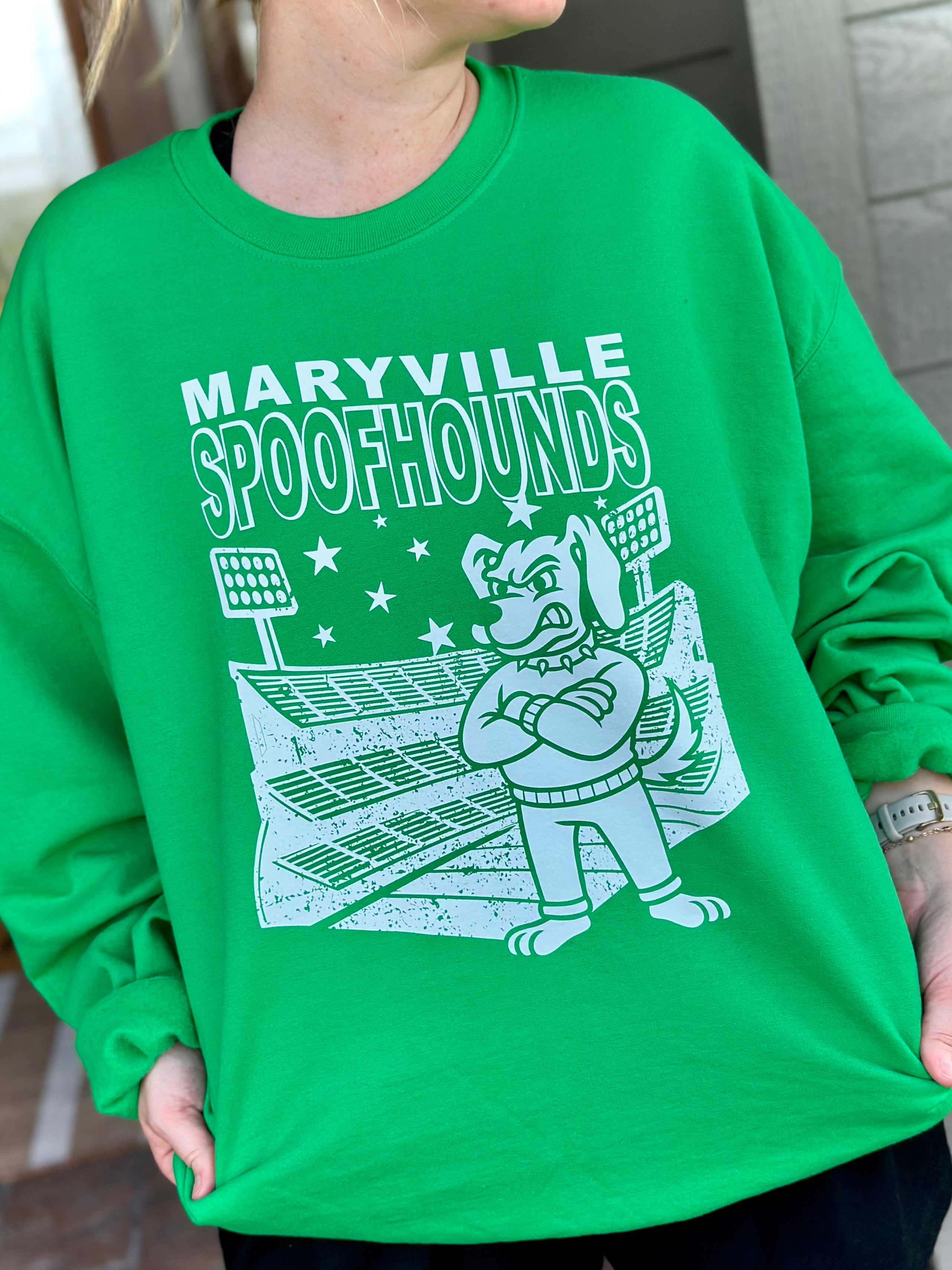 Maryville Spoofhounds Stadium - Green Crewneck Sweatshirt