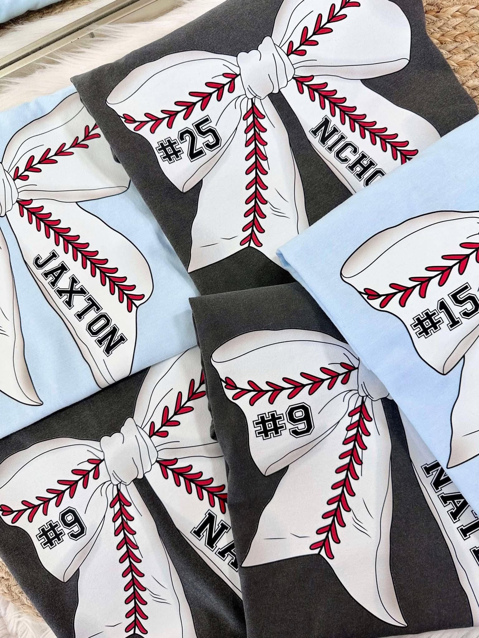 CUSTOM NAME & NUMBER BASEBALL COQUETTE BOW - PEPPER TEE