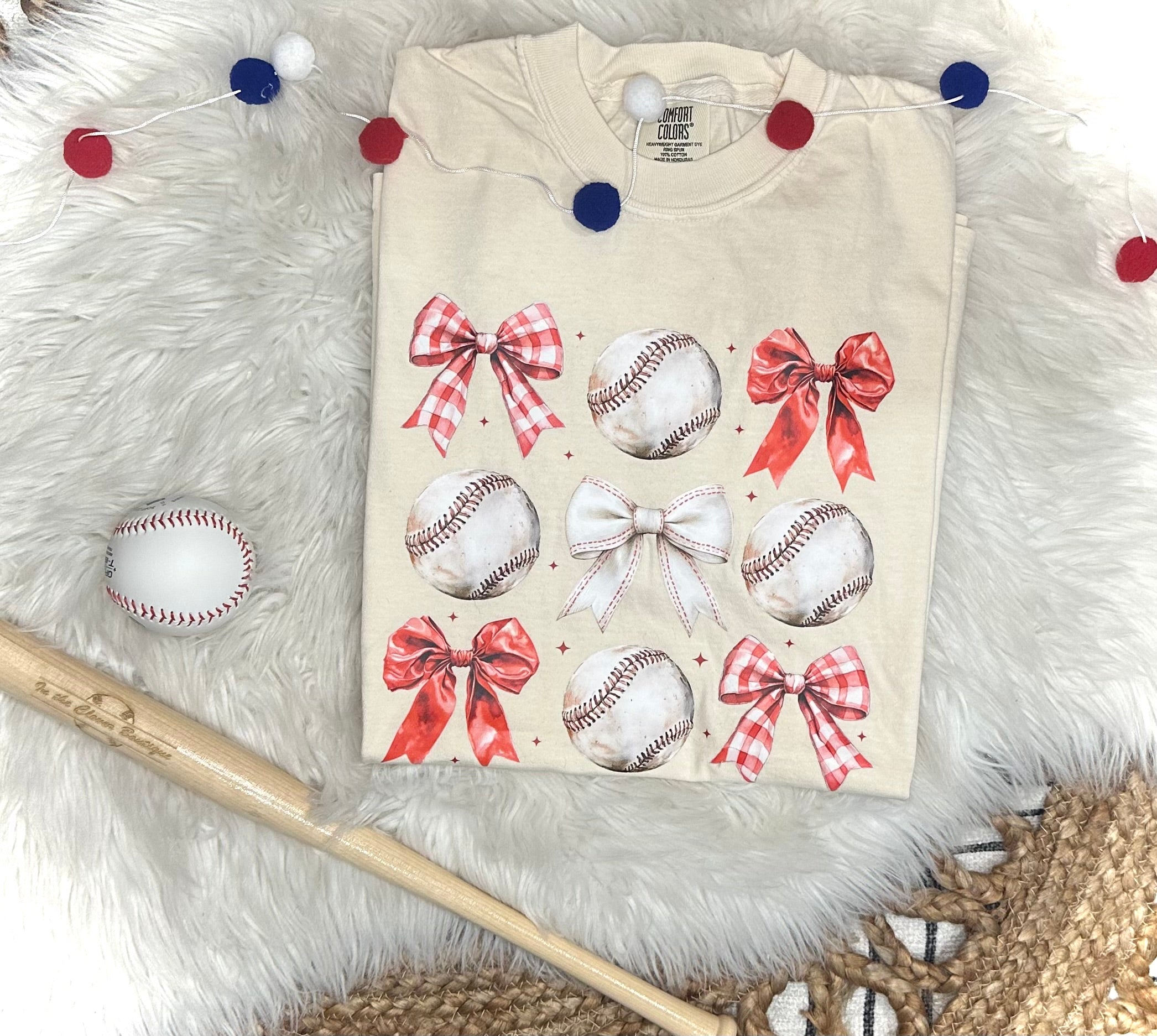 BASEBALL COQUETTE BOW COLLAGE - IVORY TEE