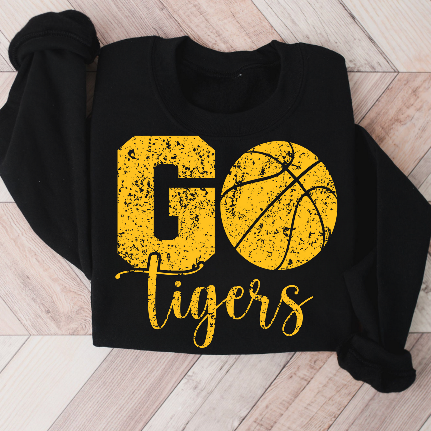 Go Tigers Basketball Distressed Black Crewneck