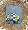 CHECKERED SOFTBALL - GREY TEE