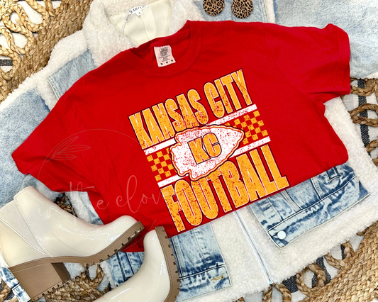 KANSAS CITY FOOTBALL CHECKERED - RED TEE