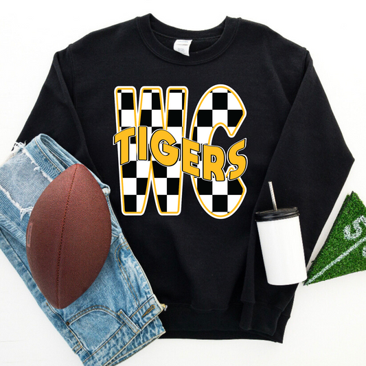 Worth County Tigers Checkered Black Crewneck