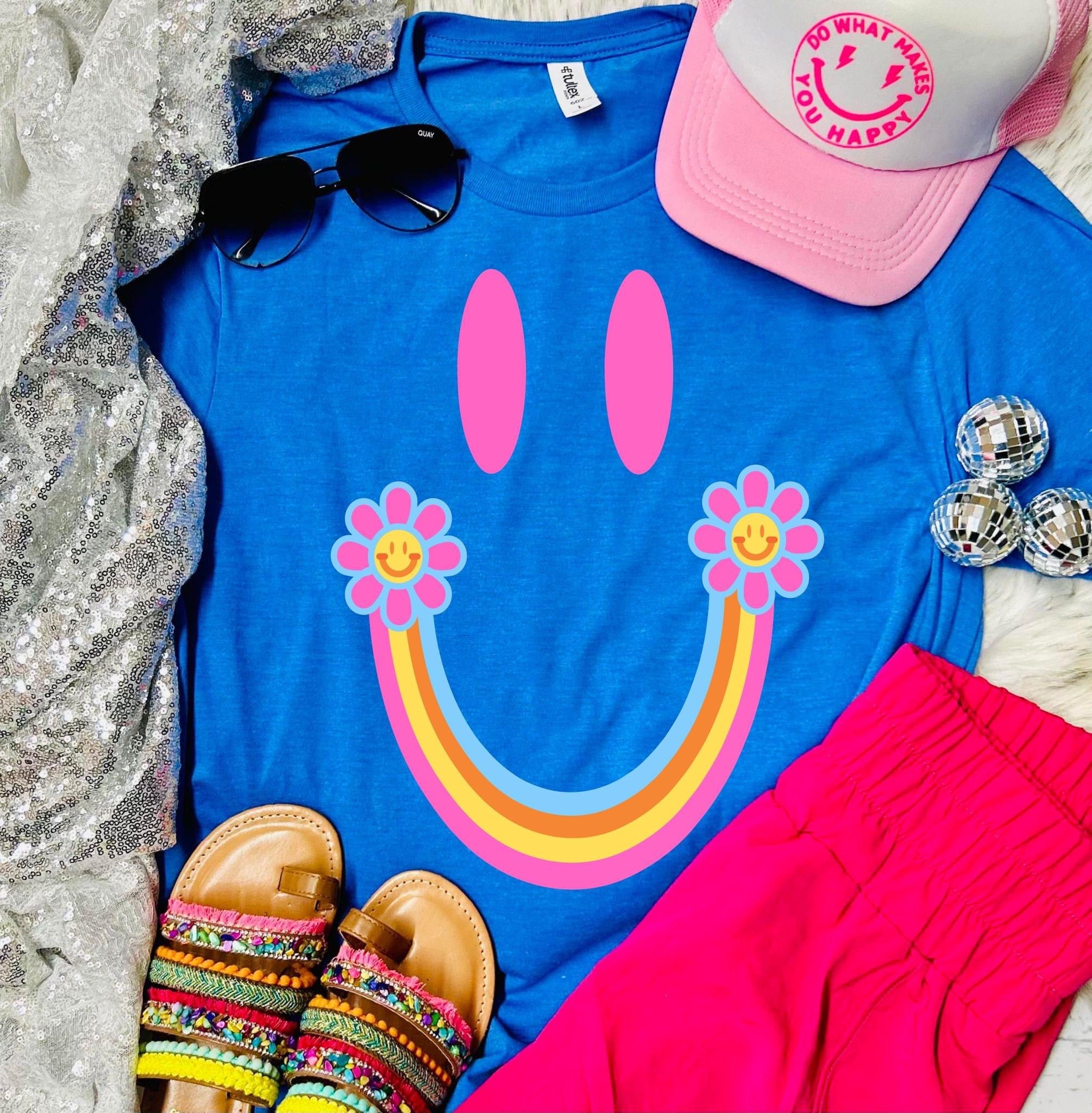 RAINBOW SMILEY - BLUE TEE