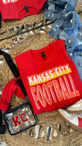 BLOCK KANSAS CITY FOOTBALL WITH OMBRE DETAIL - RED CREWNECK