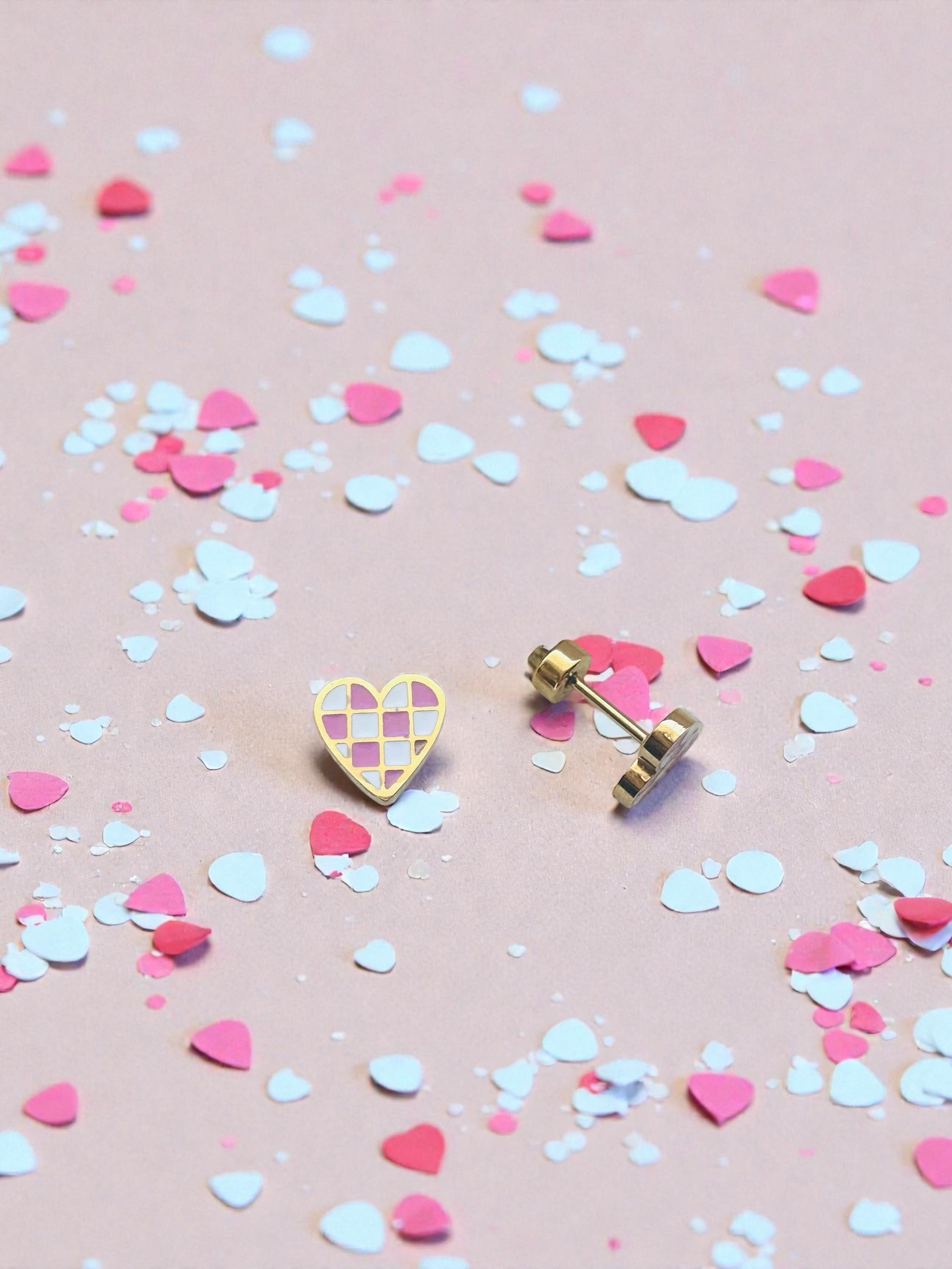 White & Pink Checkerboard Earrings