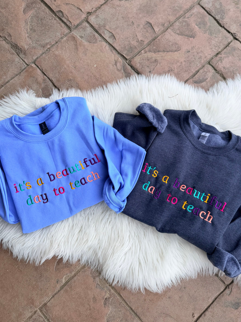 Embroidered It's a Beautiful Day to Teach - Dark Heather Crewneck Sweatshirt