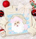 Blue Polka Dot Stripes with Leopard Santa - Off White Crewneck