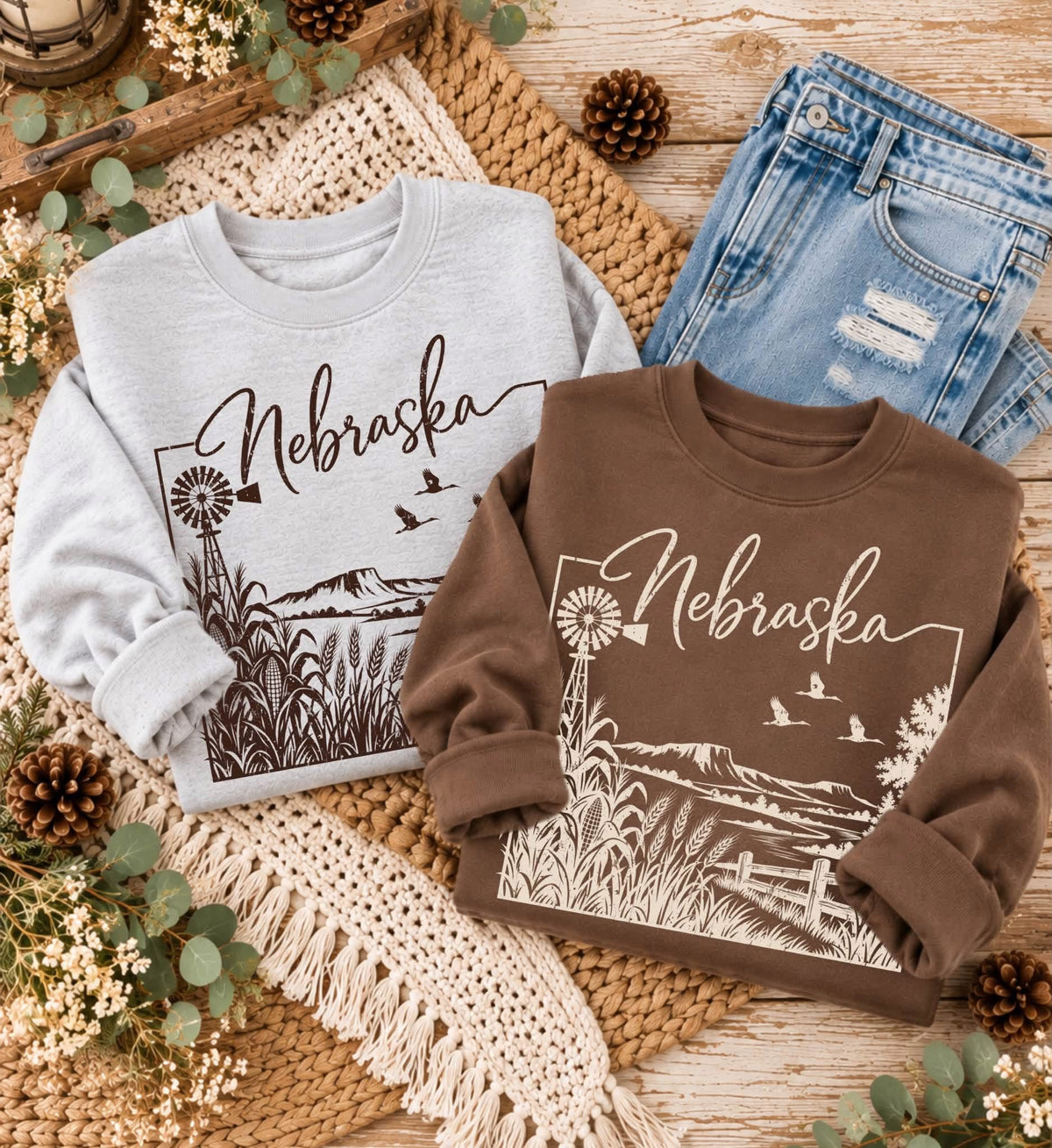 Nebraska Silhouette - Ash Sweatshirt