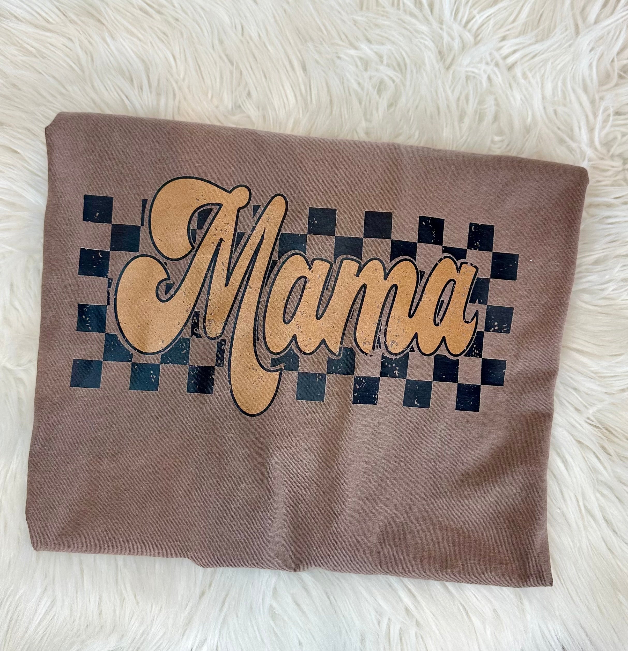CHECKERED RETRO MAMA - ESPRESSO TEE