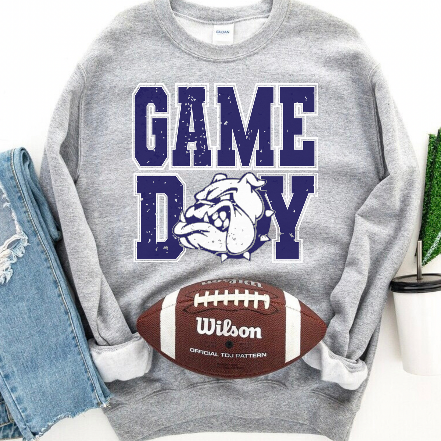 Bedford Bulldogs Distressed Game Day Grey Crewneck