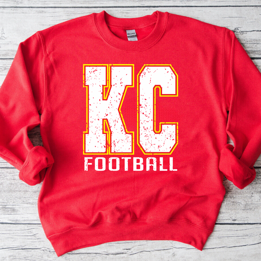 Distressed KC on Red Crewneck