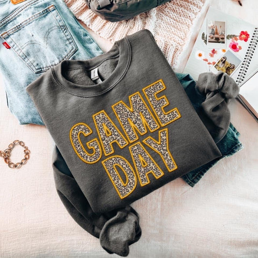 Leopard GAME DAY Gold Faux Embroidery Crewneck
