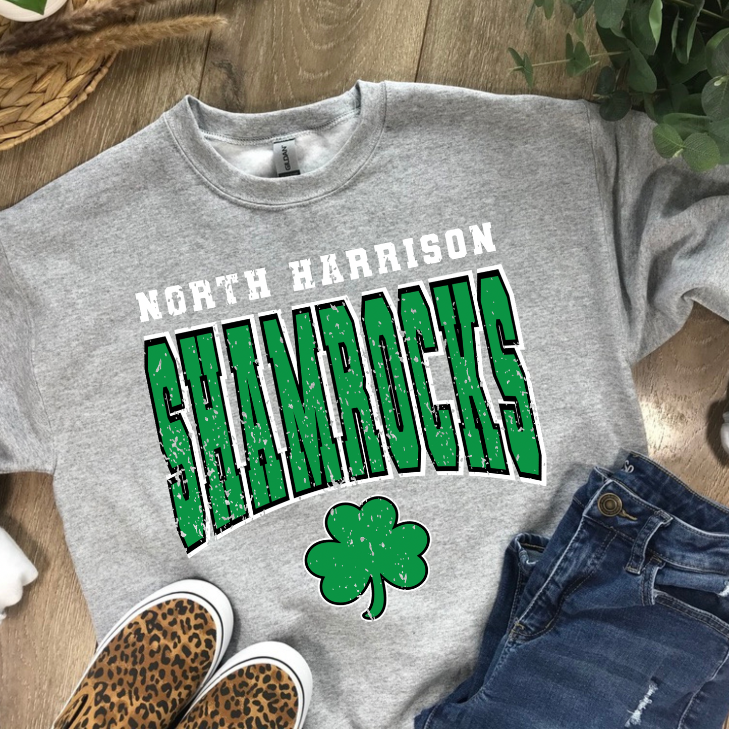 North Harrison Shamocks Distress Crewneck