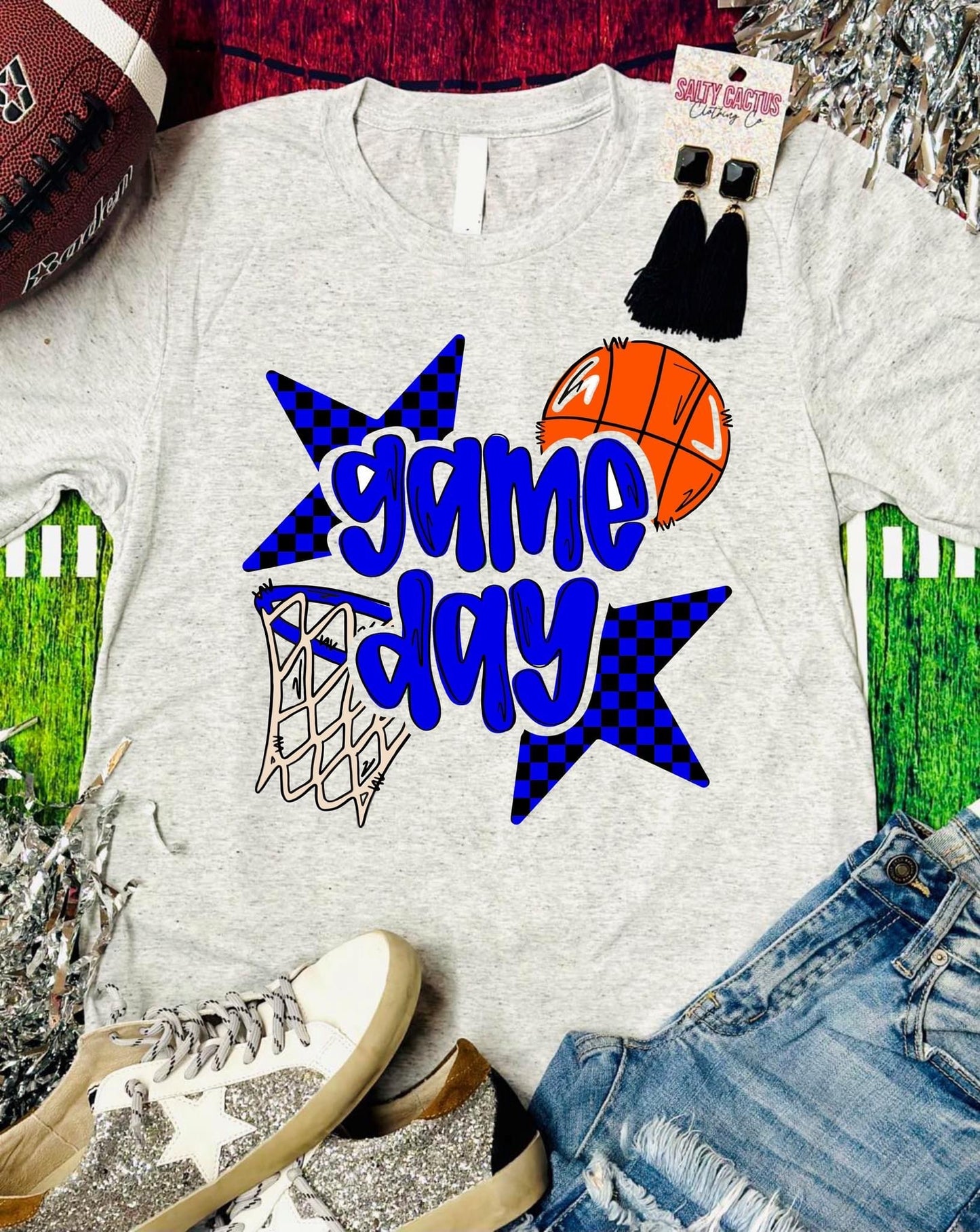 GAME DAY STARS, HOOP, & BASKETBALL - OATMEAL TEE