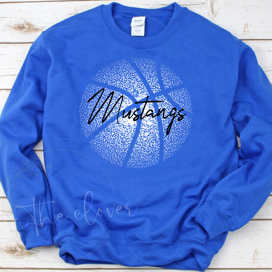 Dotted Mustangs Basketball Royal Blue Crewneck