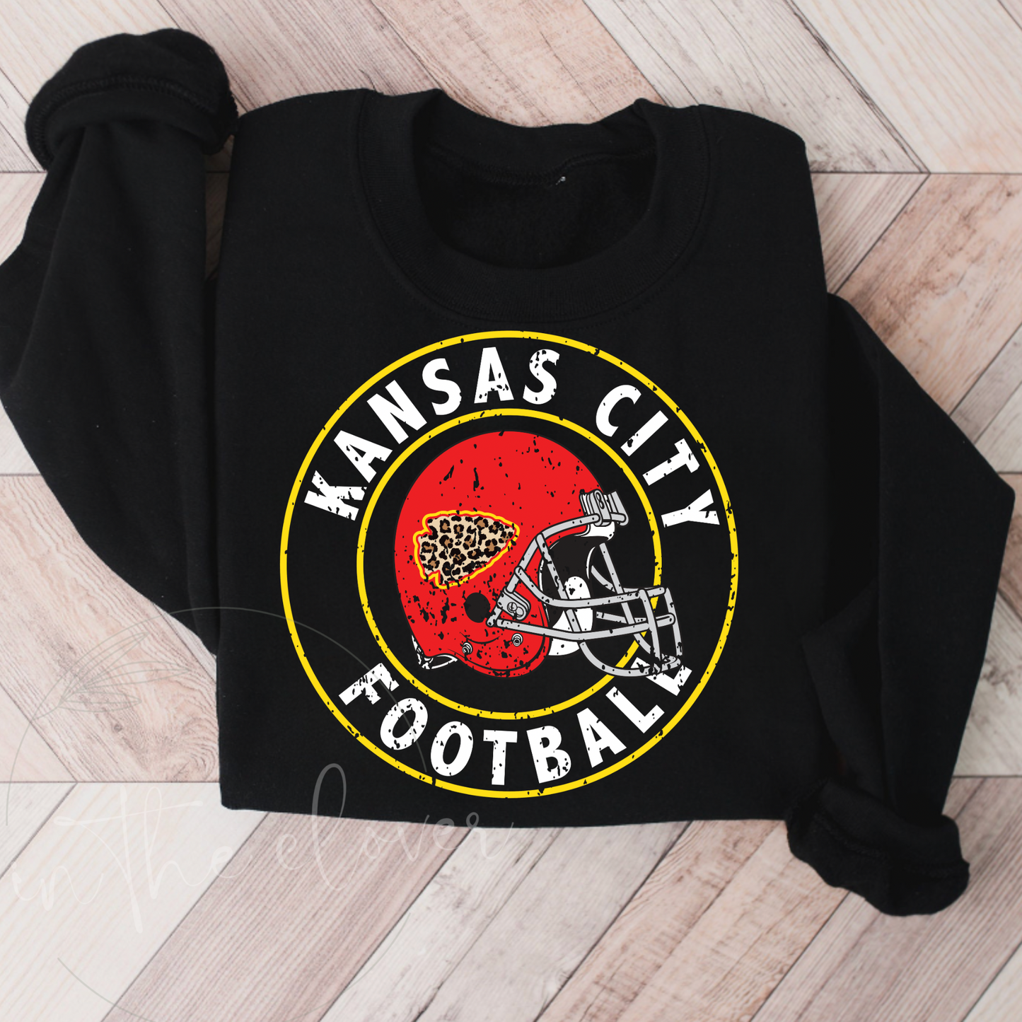 Kansas City Circle/leopard arrowhead Black Crewneck