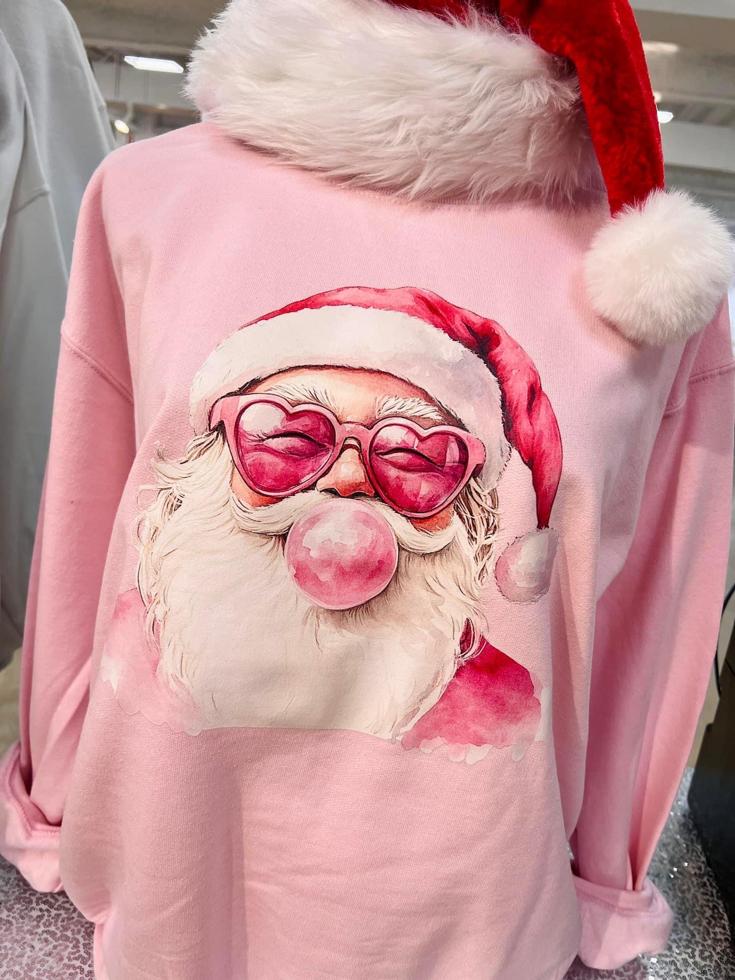 **TODDLER** BUBBLE GUM SANTA - PINK CREWNECK