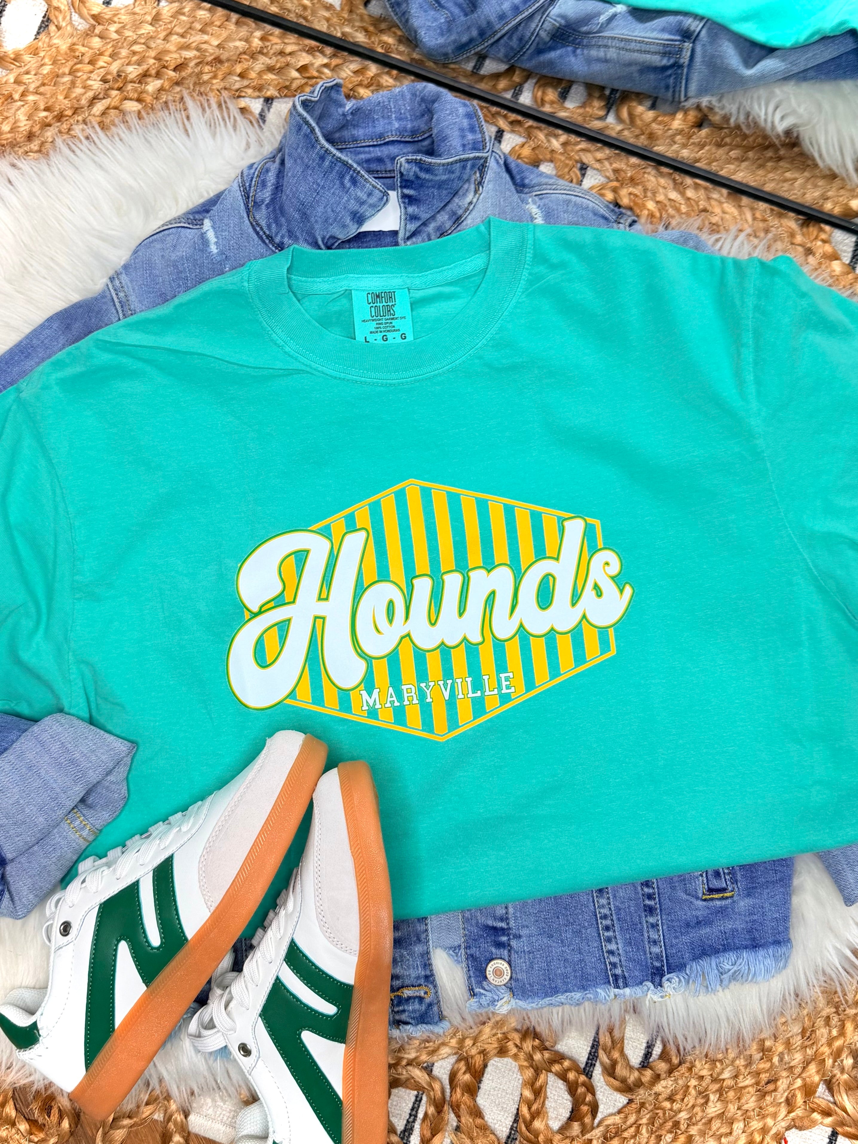 Hounds with Yellow Vertical Stripes - Green Tee