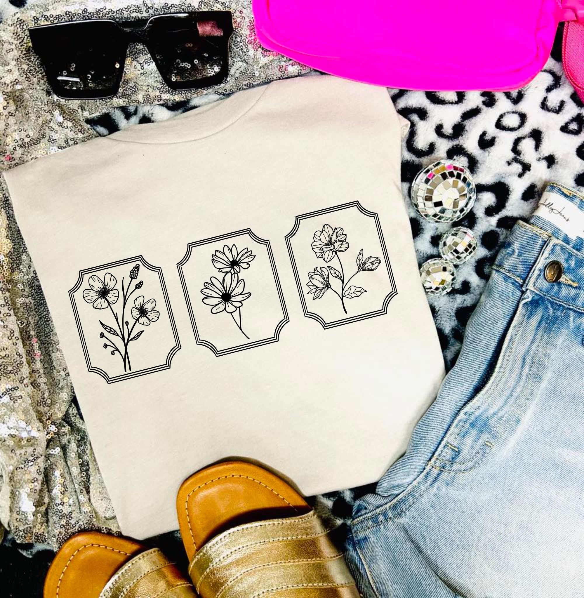 DAINTY FLORAL STAMPS - OFF WHITE TEE