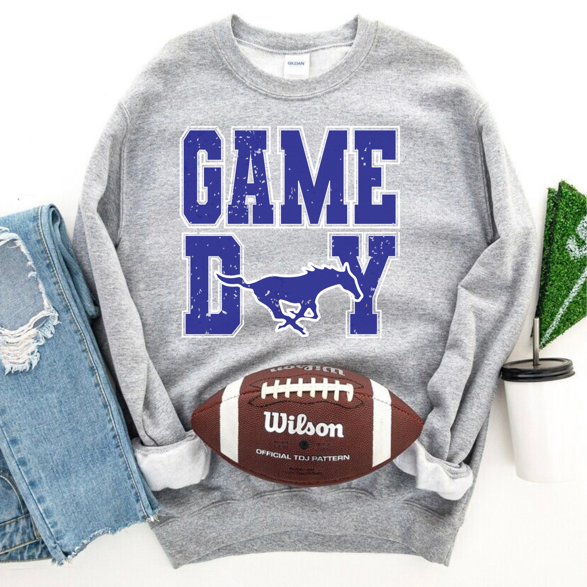North Nodaway Mustangs Distressed Game Day Grey Crewneck