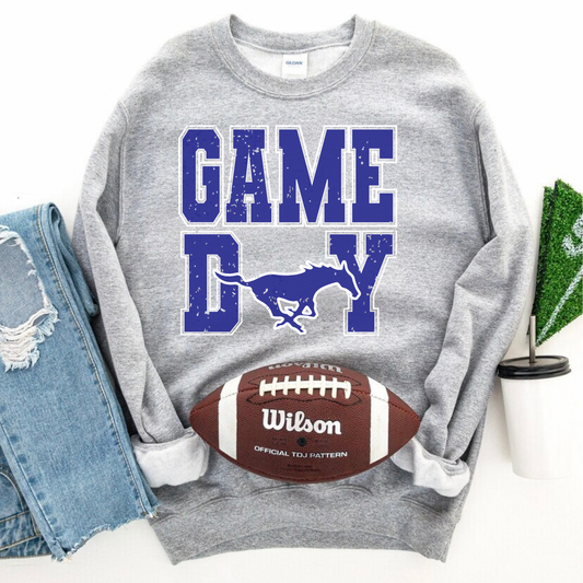 North Nodaway Mustangs Distressed Game Day Grey Crewneck