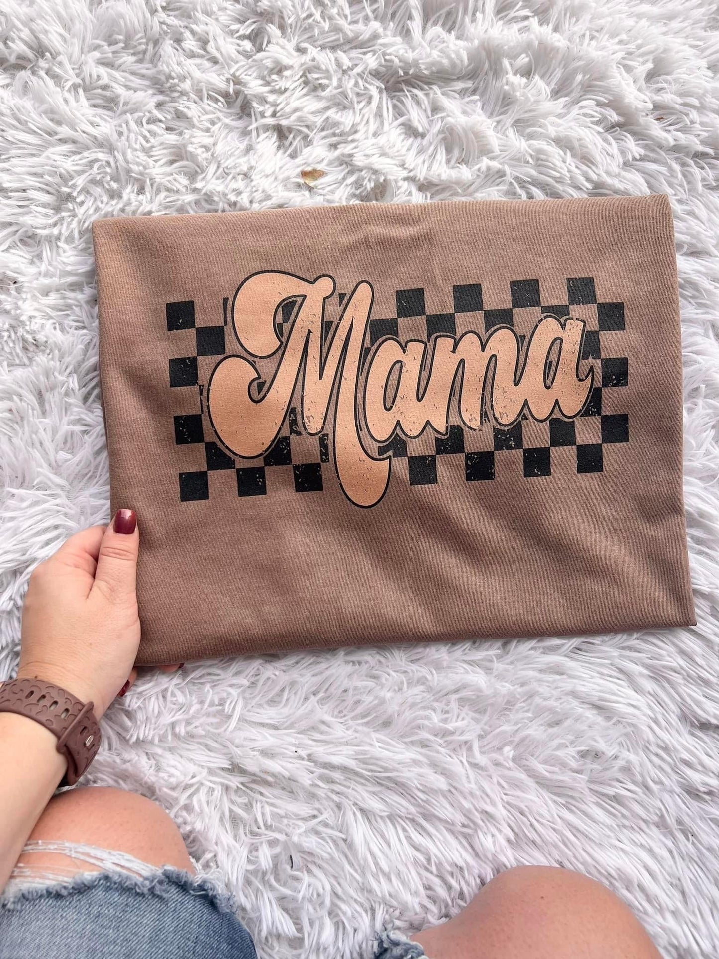 CHECKERED RETRO MAMA - ESPRESSO TEE