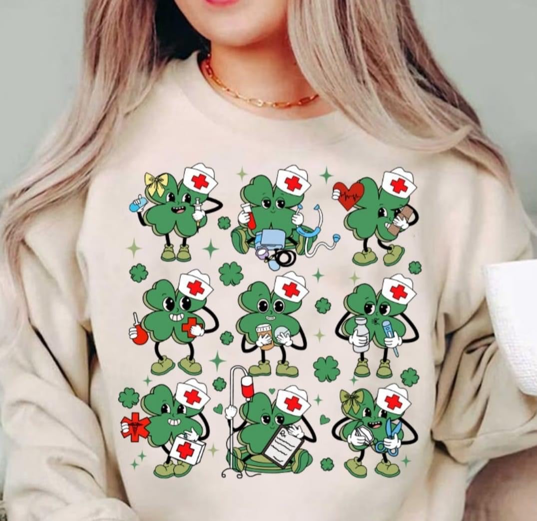 Nurse Shamrocks Sand Crewneck