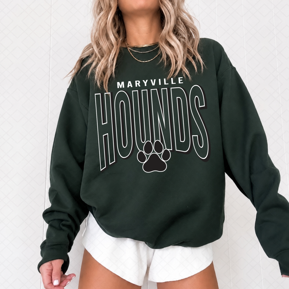 Hollow Hounds with Black Paw Print - Green Crewneck