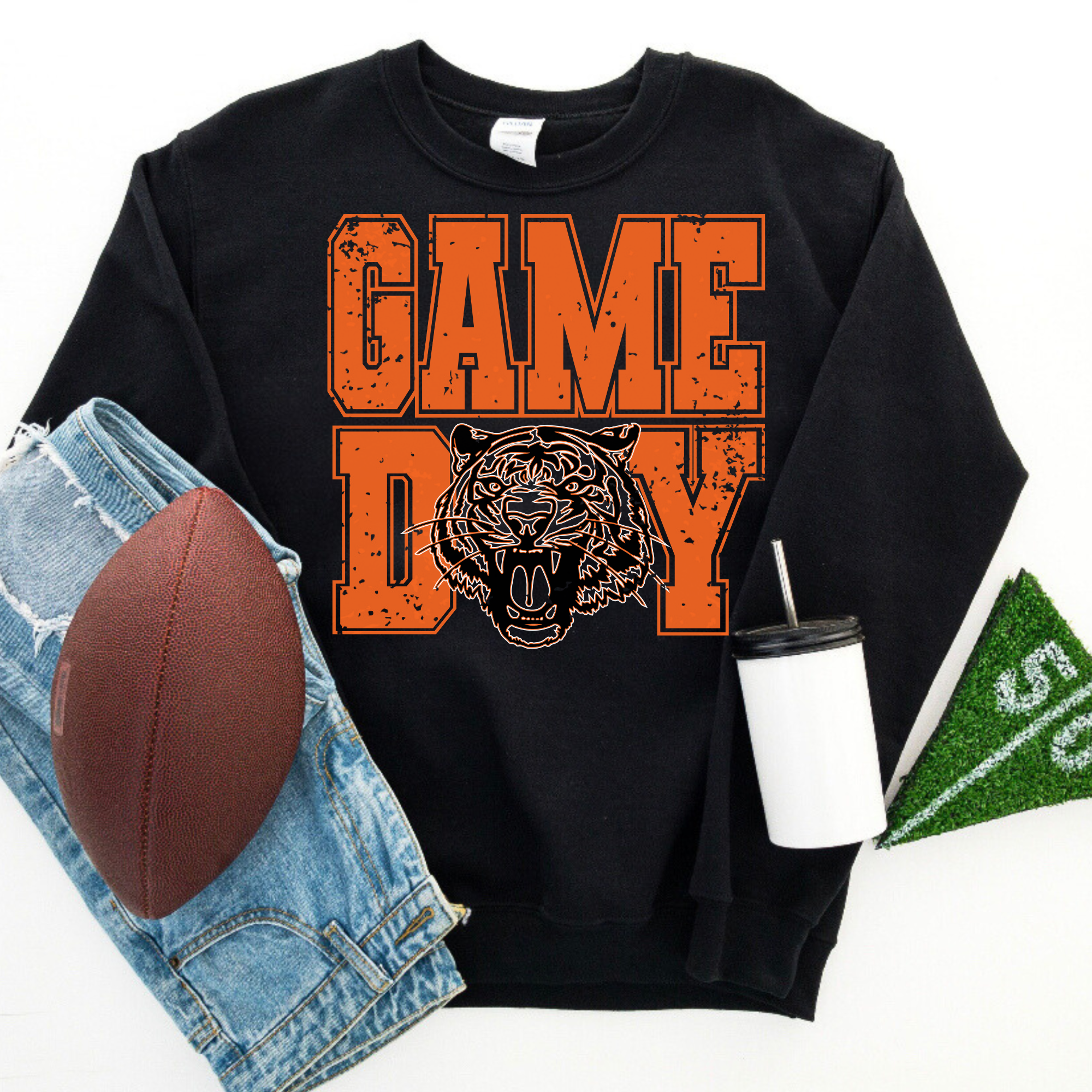 Red Oak Tigers Distressed Game Day Black Crewneck