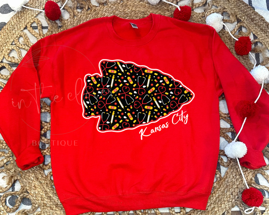 NURSE THEMED ARROWHEAD- RED CREWNECK