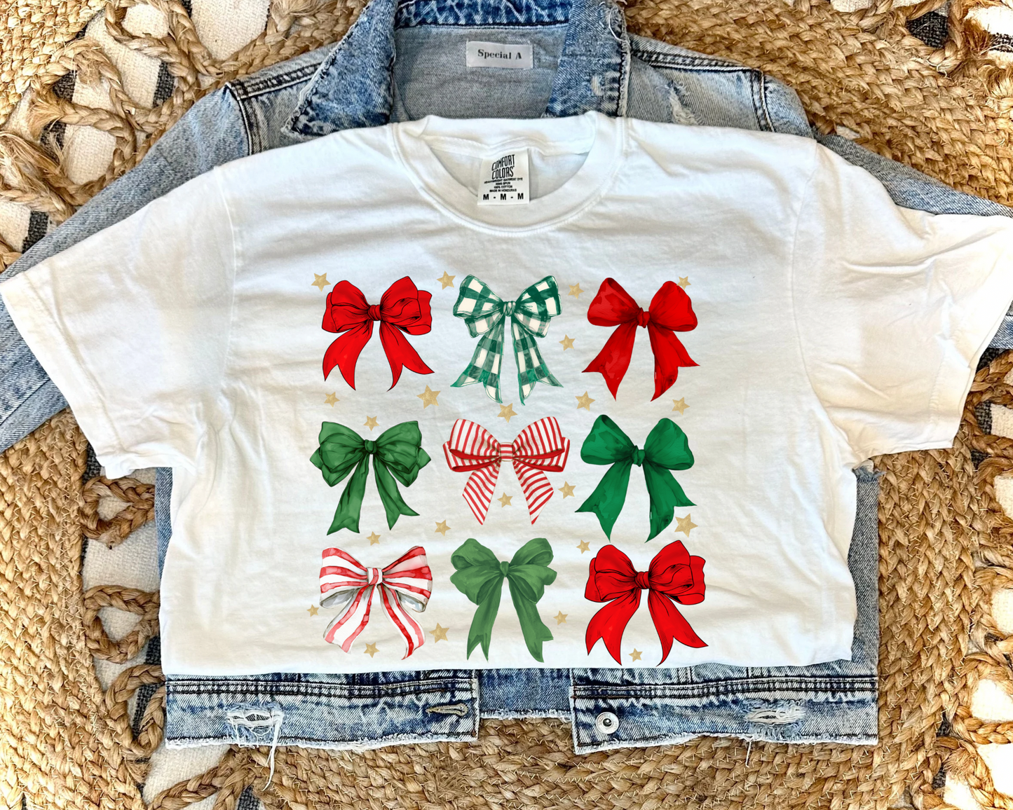 CHRISTMAS COQUETTE BOW COLLAGE - WHITE TEE