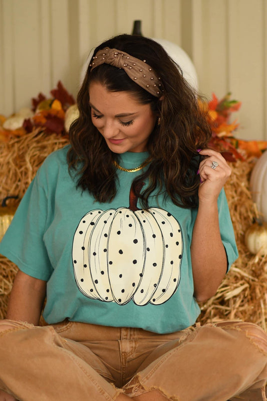 WHITE SPOTTED PUMPKIN - SEAFOAM TEE