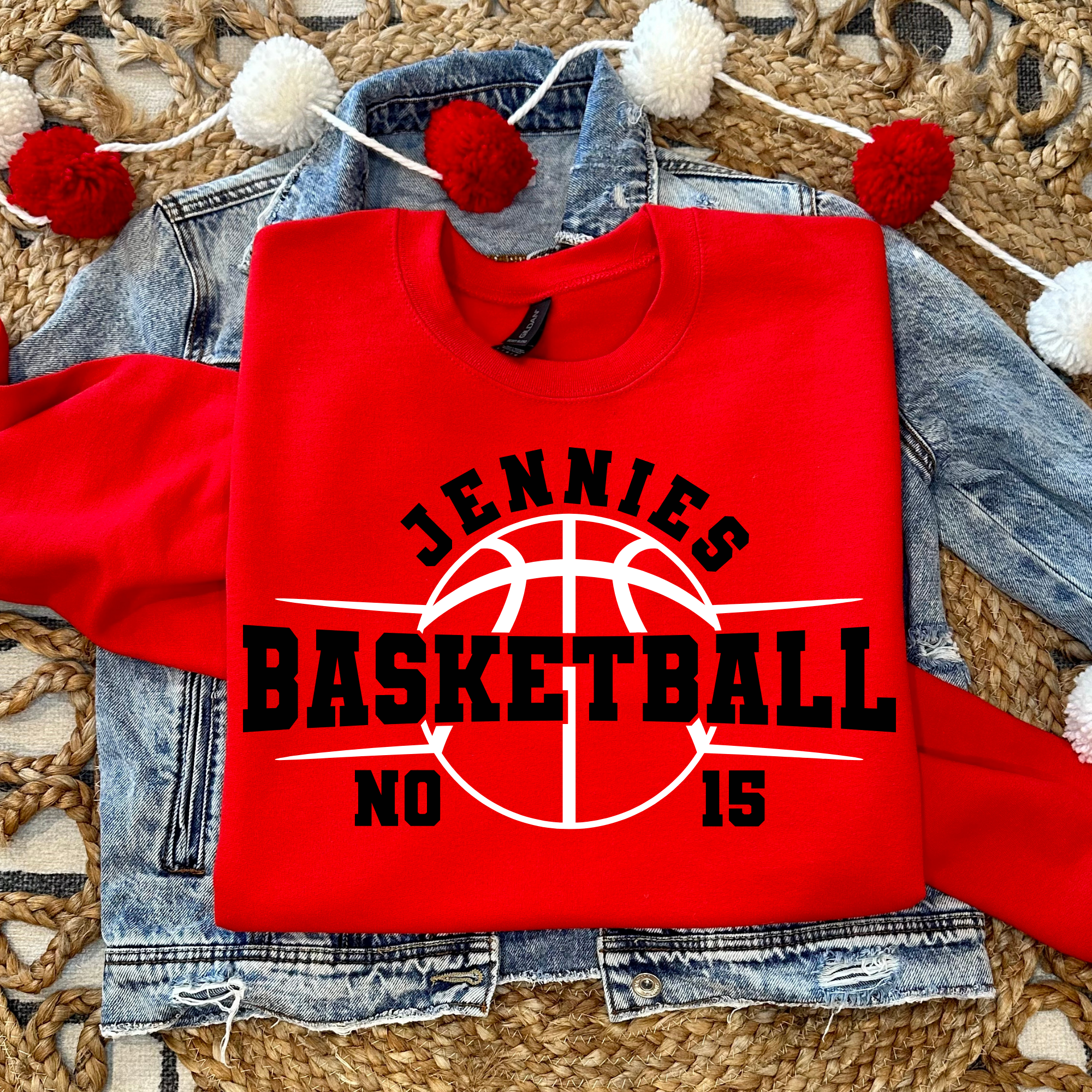 Jennies Basketball Custom Number - Red Crewneck