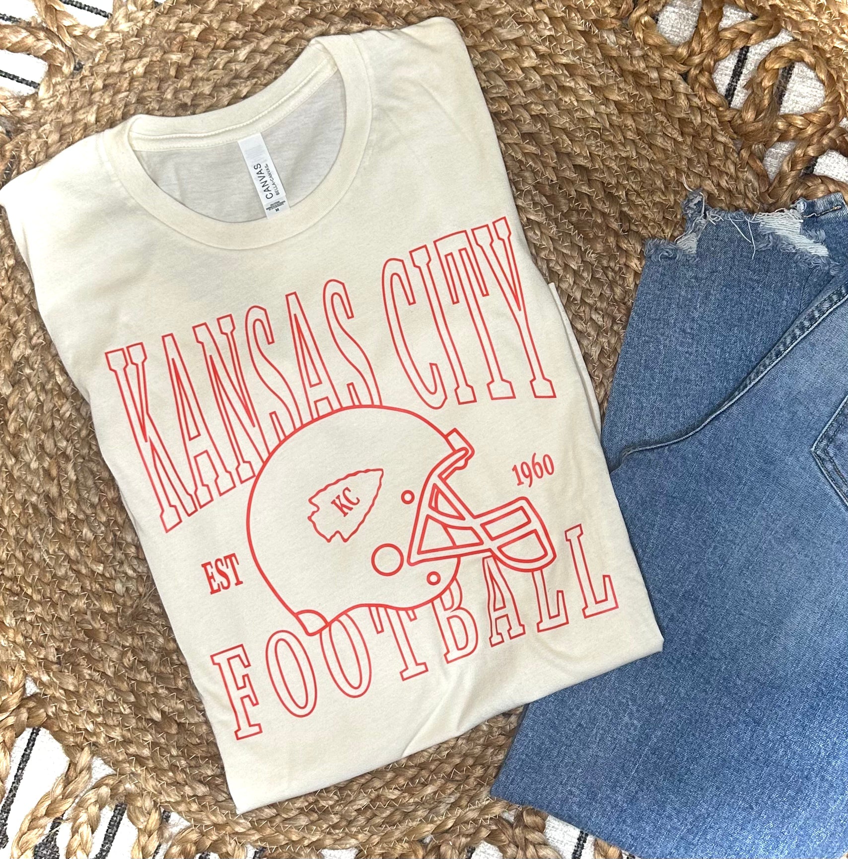 VINTAGE KANSAS CITY FOOTBALL - NATURAL TEE