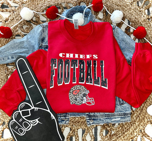 BLACK CHIEFS FOOTBALL LEOPARD HELMET - RED CREWNECK