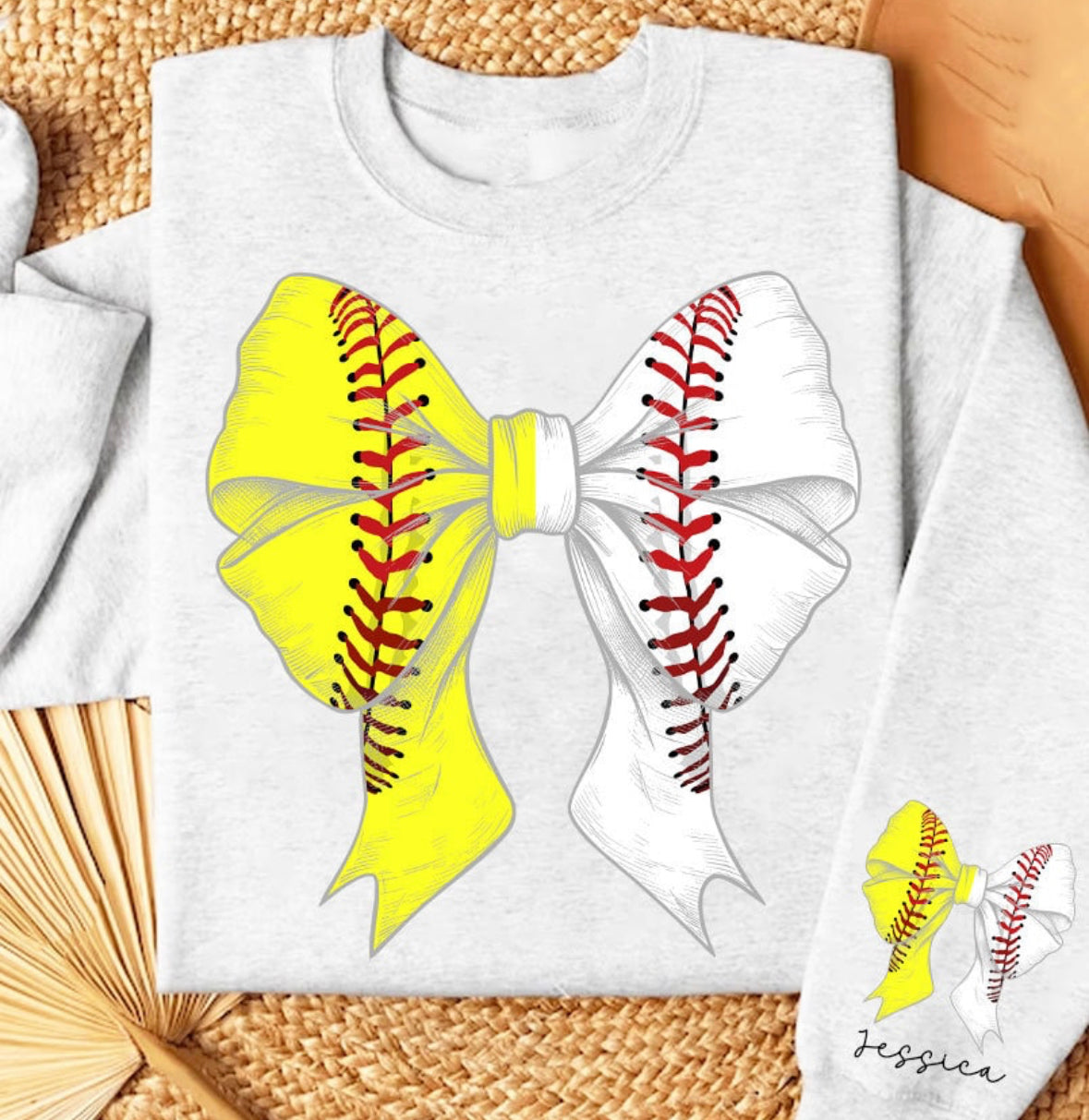 CUSTOM SOFTBALL/BASEBALL COQUETTE BOW - ASH CREWNECK Ash Crewneck