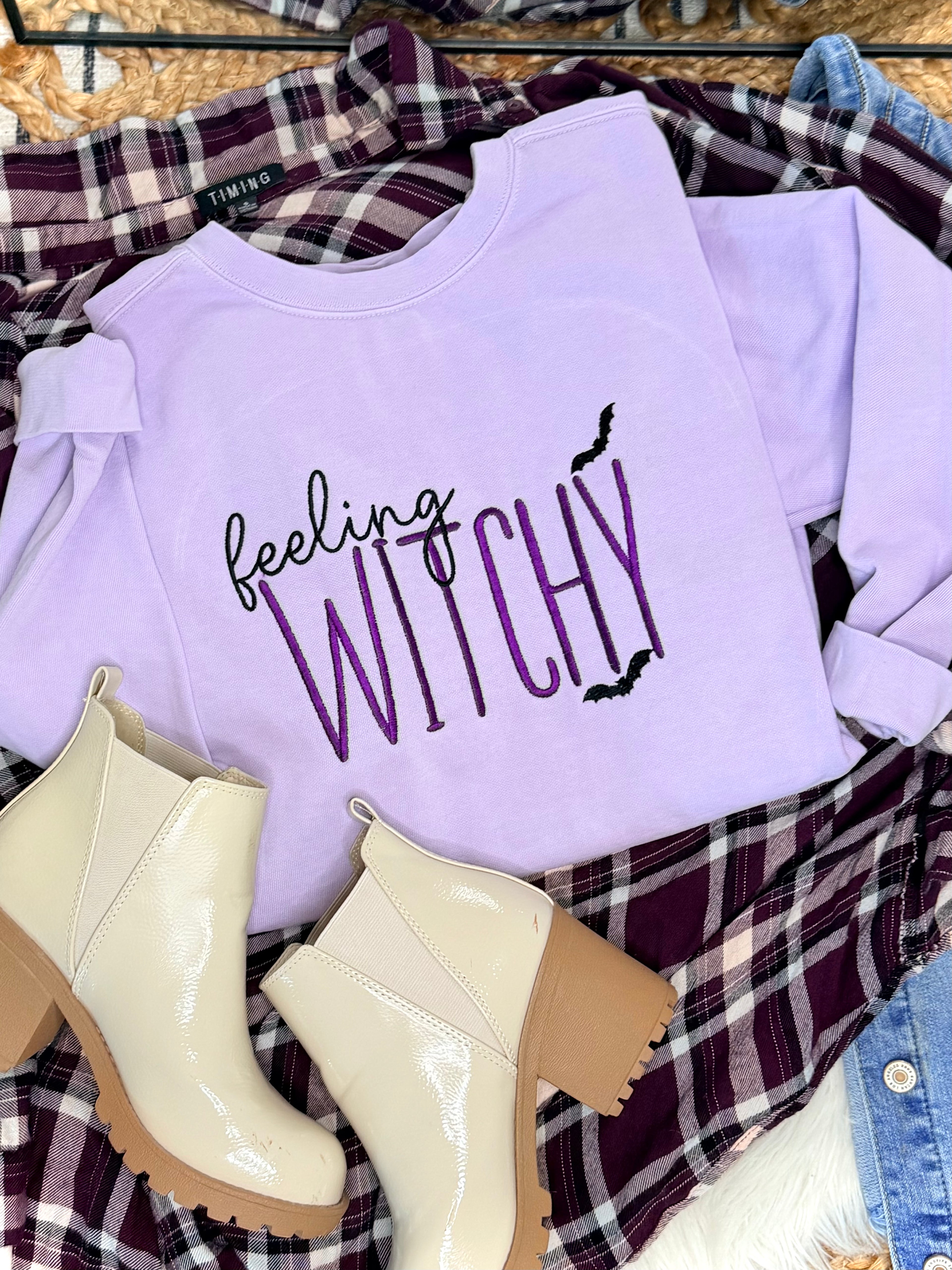 Embroidered Feeling Witchy - Purple Crewneck
