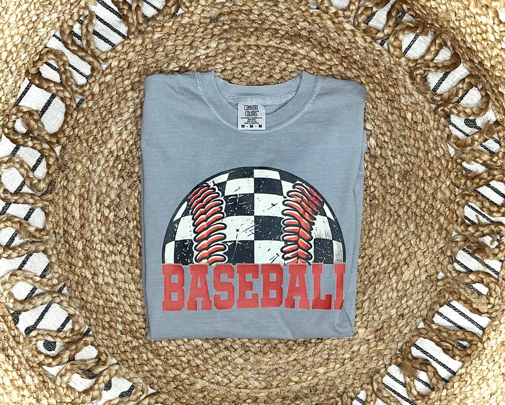CHECKERED BASEBALL - GREY TEE